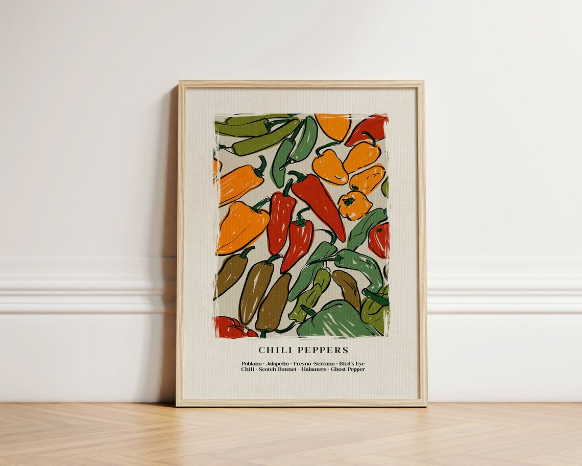 Chilli Peppers Poster, Kitchen Wall Art Decor