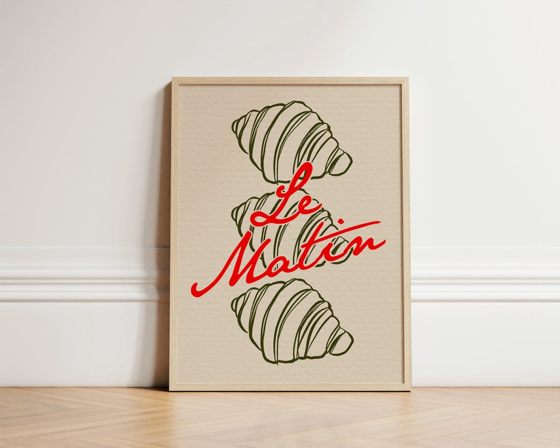 Le Matin Croissants French Bakery Breakfast Retro Kitchen Wall Art