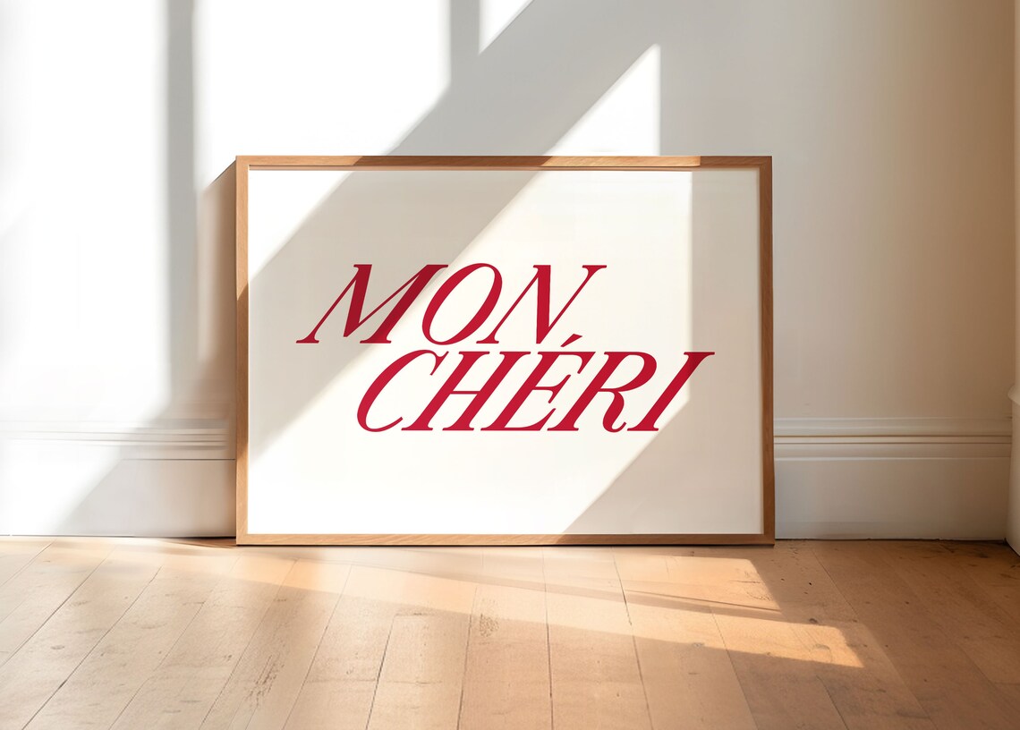 Mon Cheri French Retro Typography Trendy Minimalist Quote Wall Art