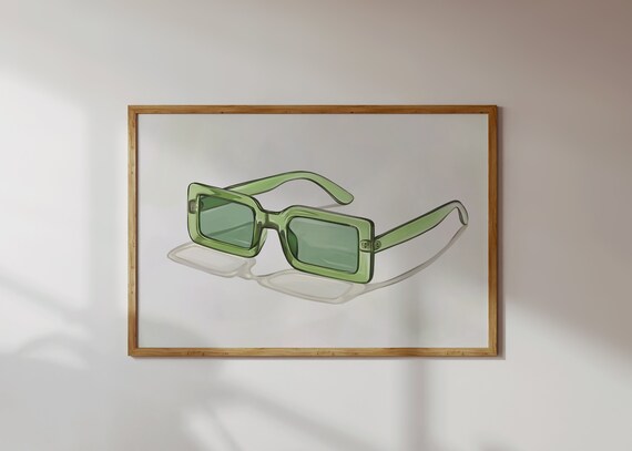 Green Square Sunglasses Minimalist Fashion Illustration Wall Art