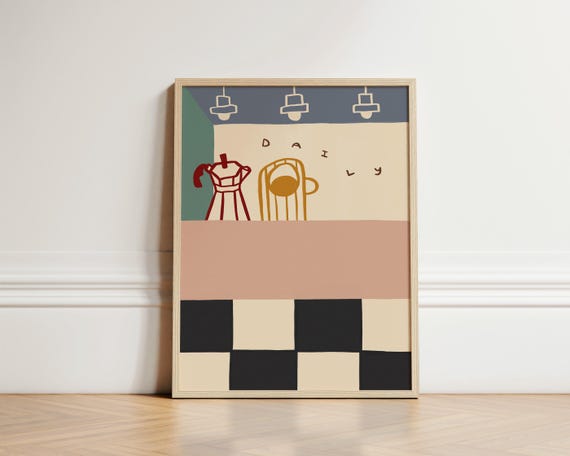 Daily Cafe Print Coffee Poster Illustration Kitchen Wall Art Trendy Unframed