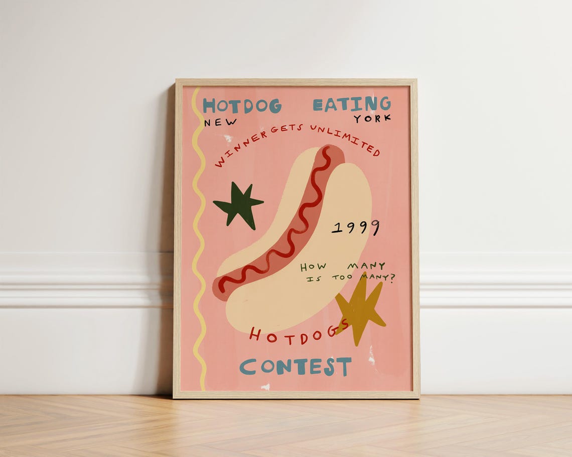 Hotdog Eating Contest 1999 New York Retro Kitchen Diner Wall Art
