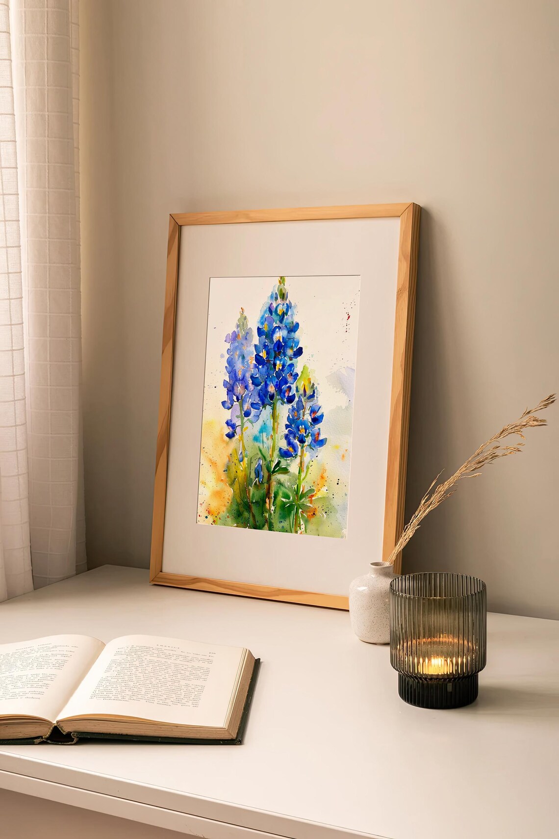 Bluebonnet Watercolor Art Print, Floral Decor - Image 2