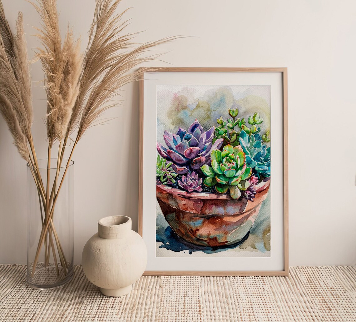 Succulent Watercolor Botanical Art Print, Cactus Kitchen Decor - Image 4