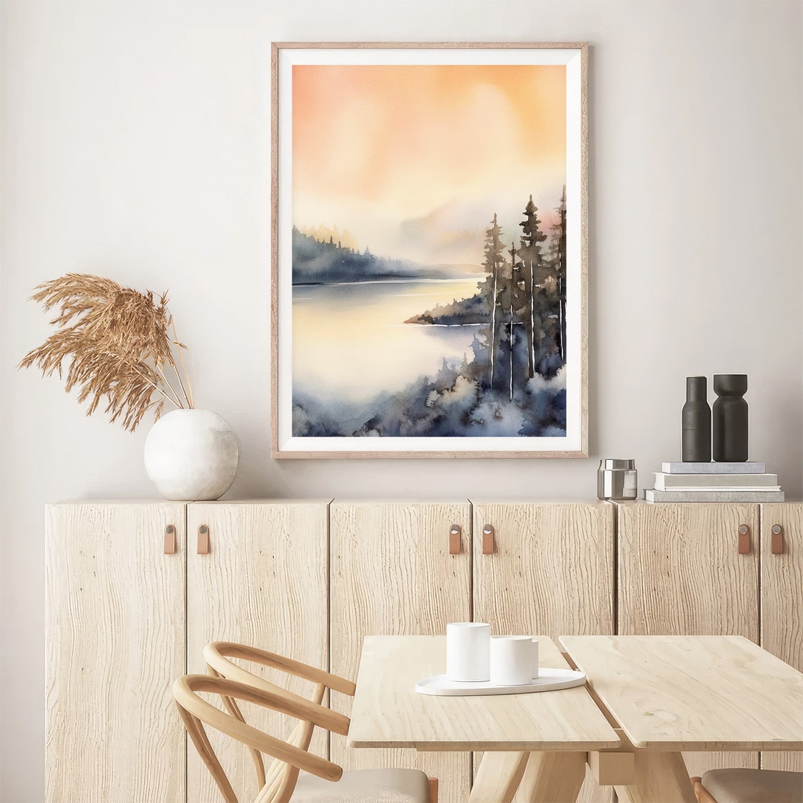 Lake Chelan Watercolor Misty Lake Sunset Evergreen Trees Poster - Image 4