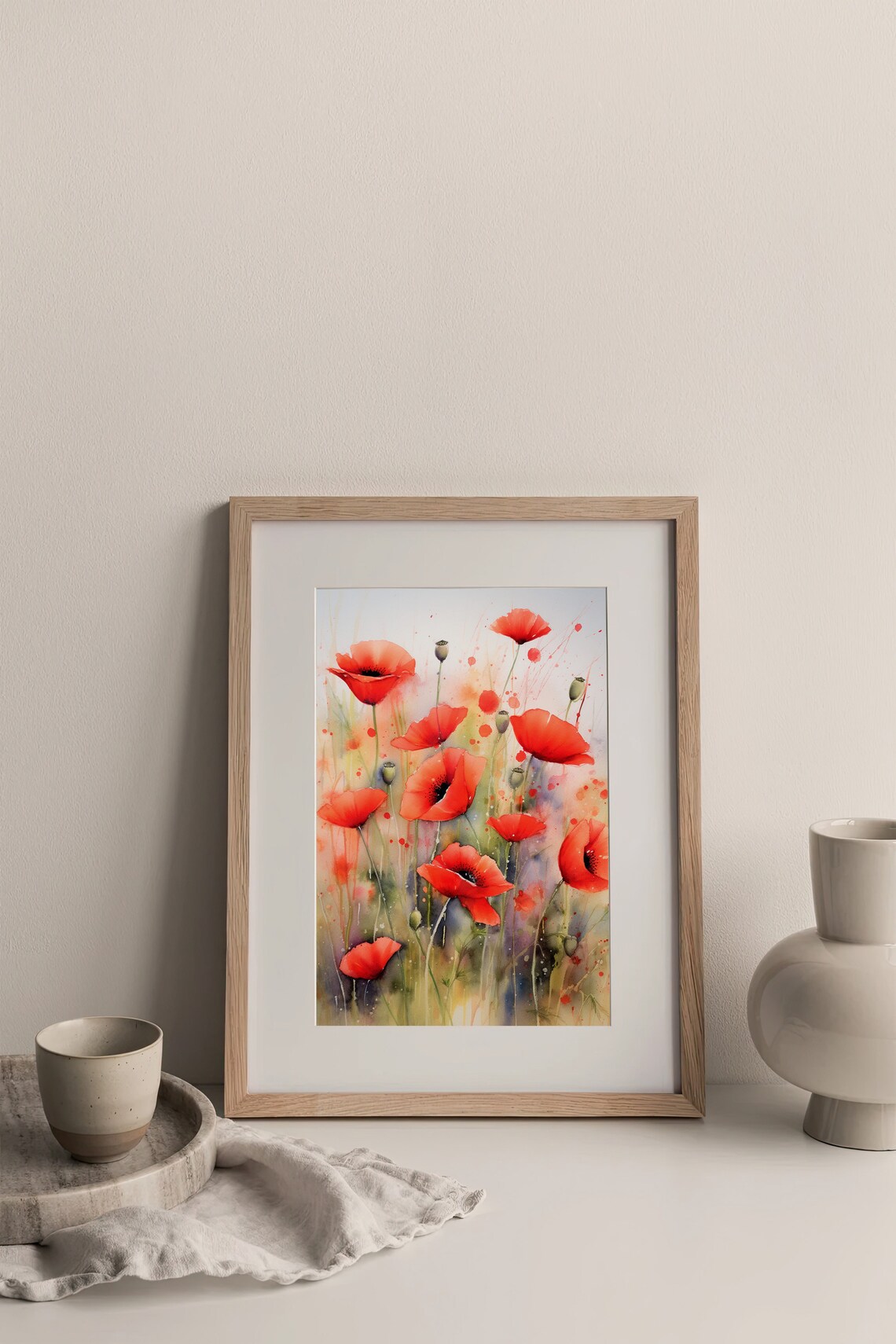 Stunning Vibrant Red Poppies Wildflower Meadow Watercolor Poster - Image 2