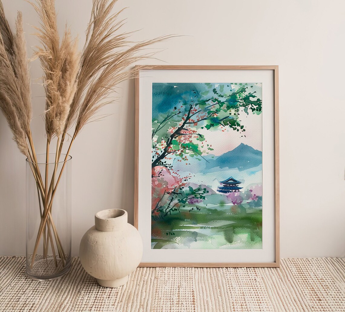 Kyoto Watercolor Painting Japan Landscape Art Print - Image 4