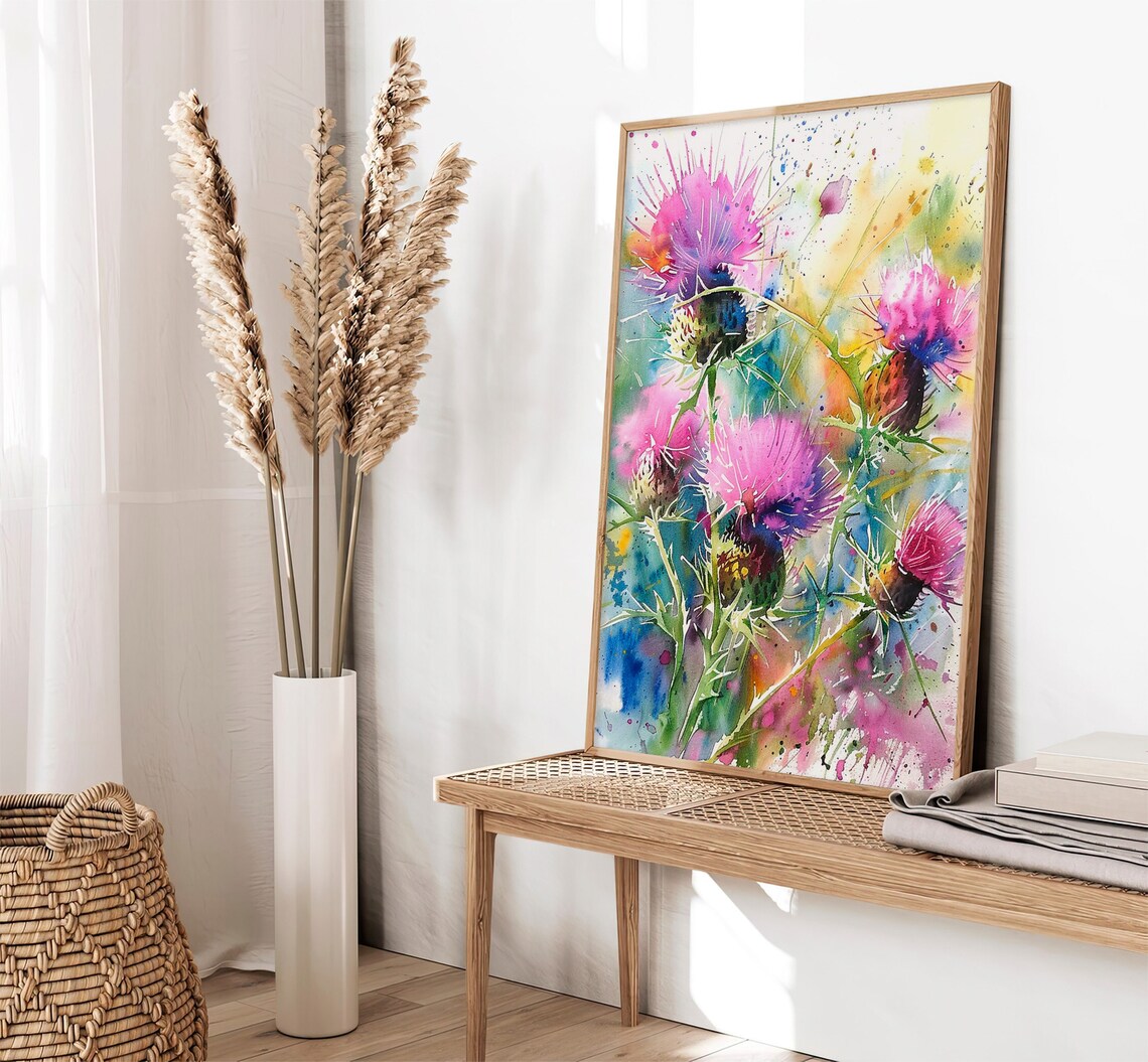 Thistle Watercolor Painting Floral Wall Art Print - Image 3