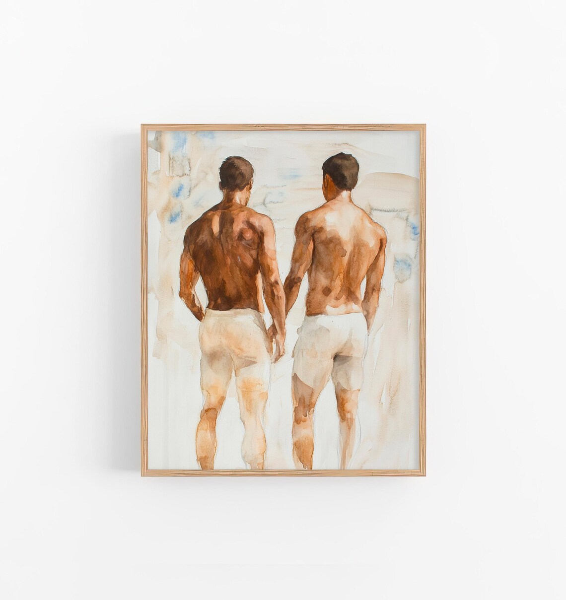Gay Watercolor Art Print, Male Bodies Friendship