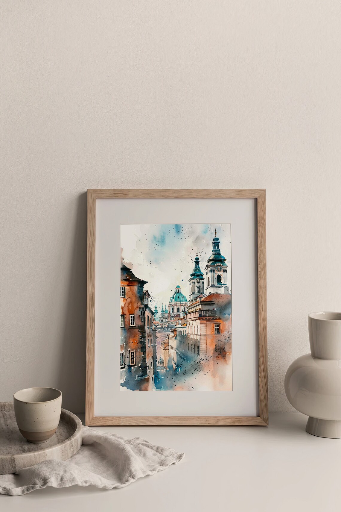 Stunning Prague Czech Old Town Rooftops Watercolor Cityscape Poster - Image 3