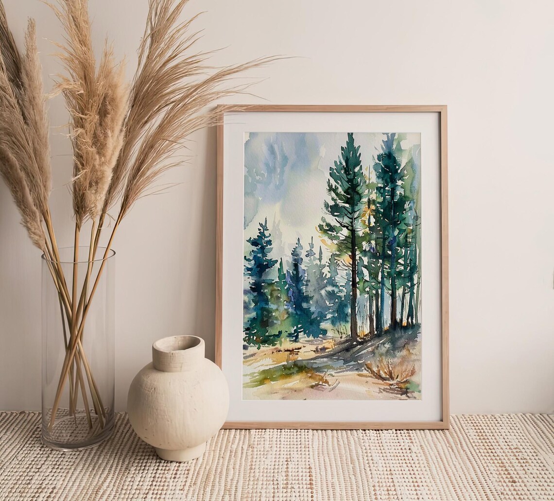 Evergreen Trees Watercolor Painting Art Print - Image 3