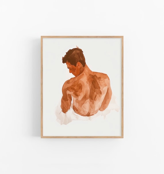 Male Body Watercolor Figurative Study Back View Artistic Poster