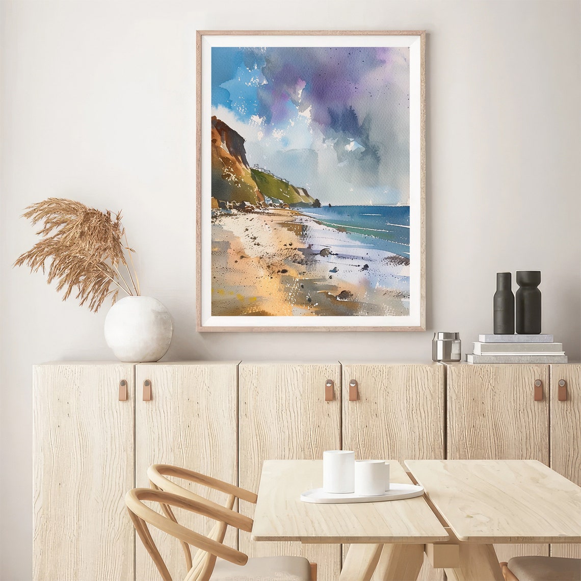 Cornwall England Sandy Beach Cliffs Coastal Watercolor Poster - Image 5
