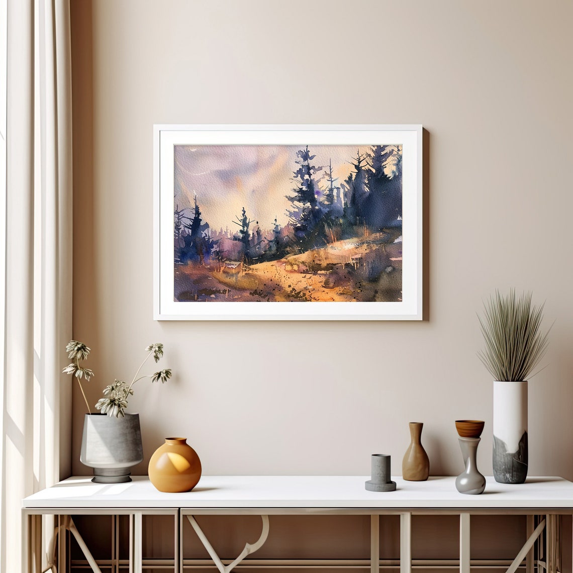 Oregon Pine Forest Sunset Glow Trees Watercolor Scenic Nature Poster - Image 5