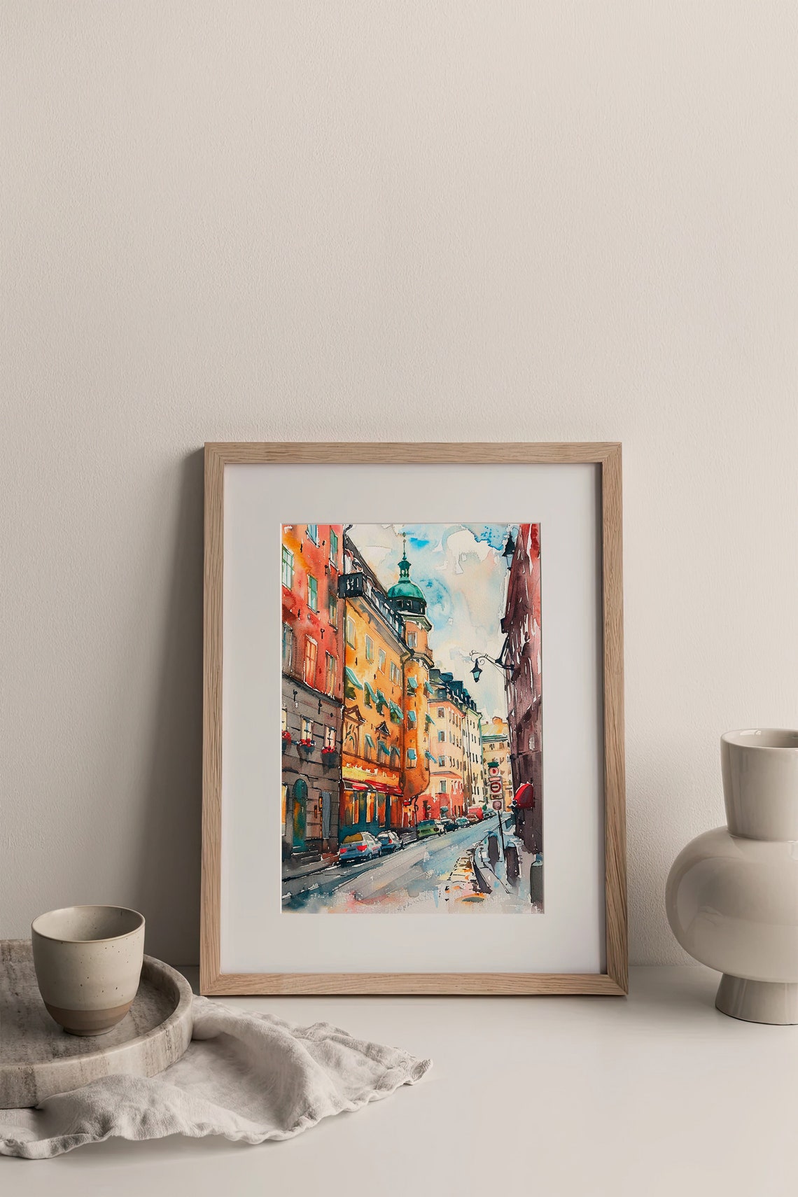 Stockholm Watercolor Painting Sweden Cityscape Watercolor Art Print Stockholm Street Artwork Travel Art Poster By Feelingprints - Image 4