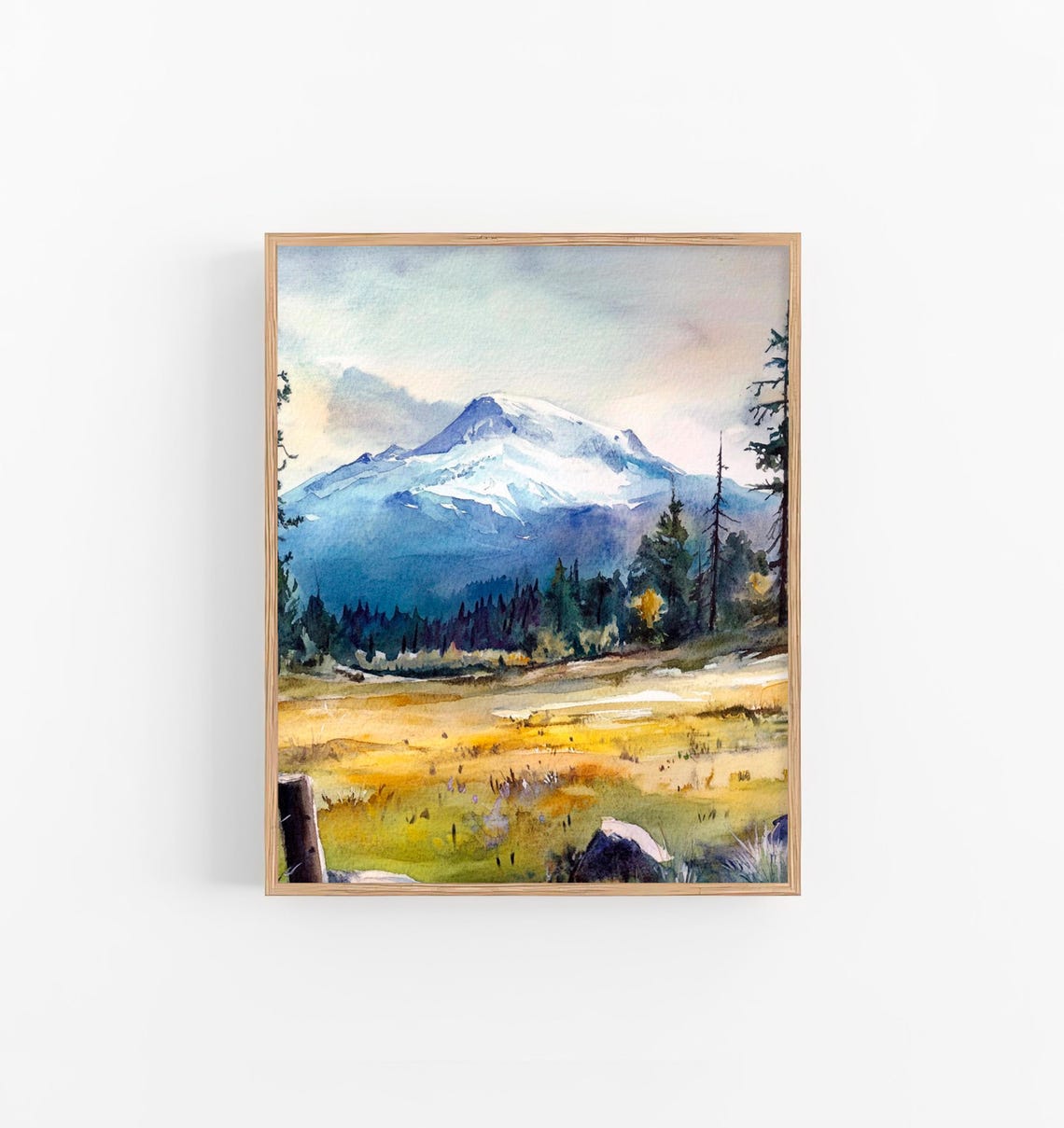 Mount Adams Snowcapped Mountain Washington Watercolor Landscape Poster