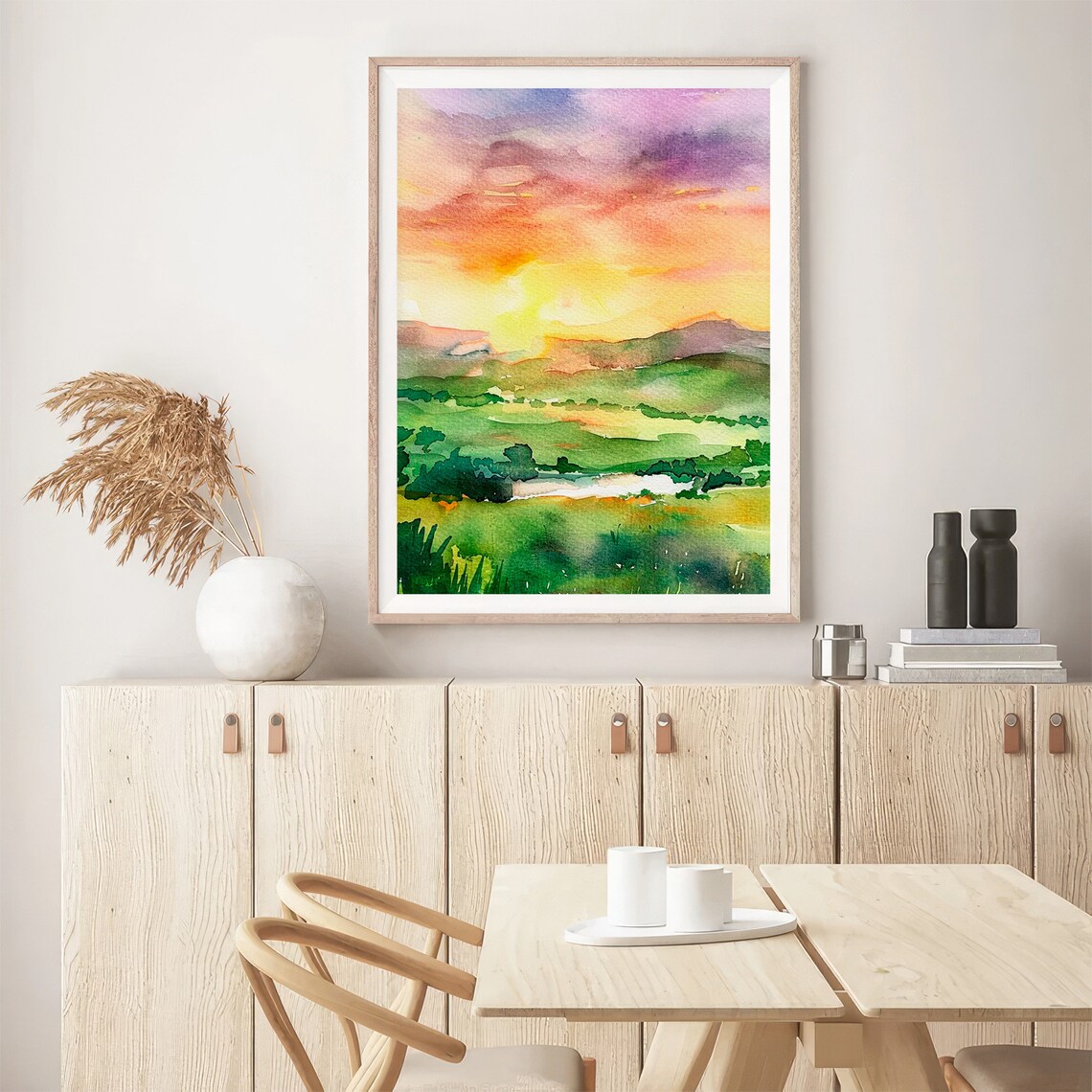 Ireland Watercolor Landscape Art Print, Sunset Meadow - Image 4