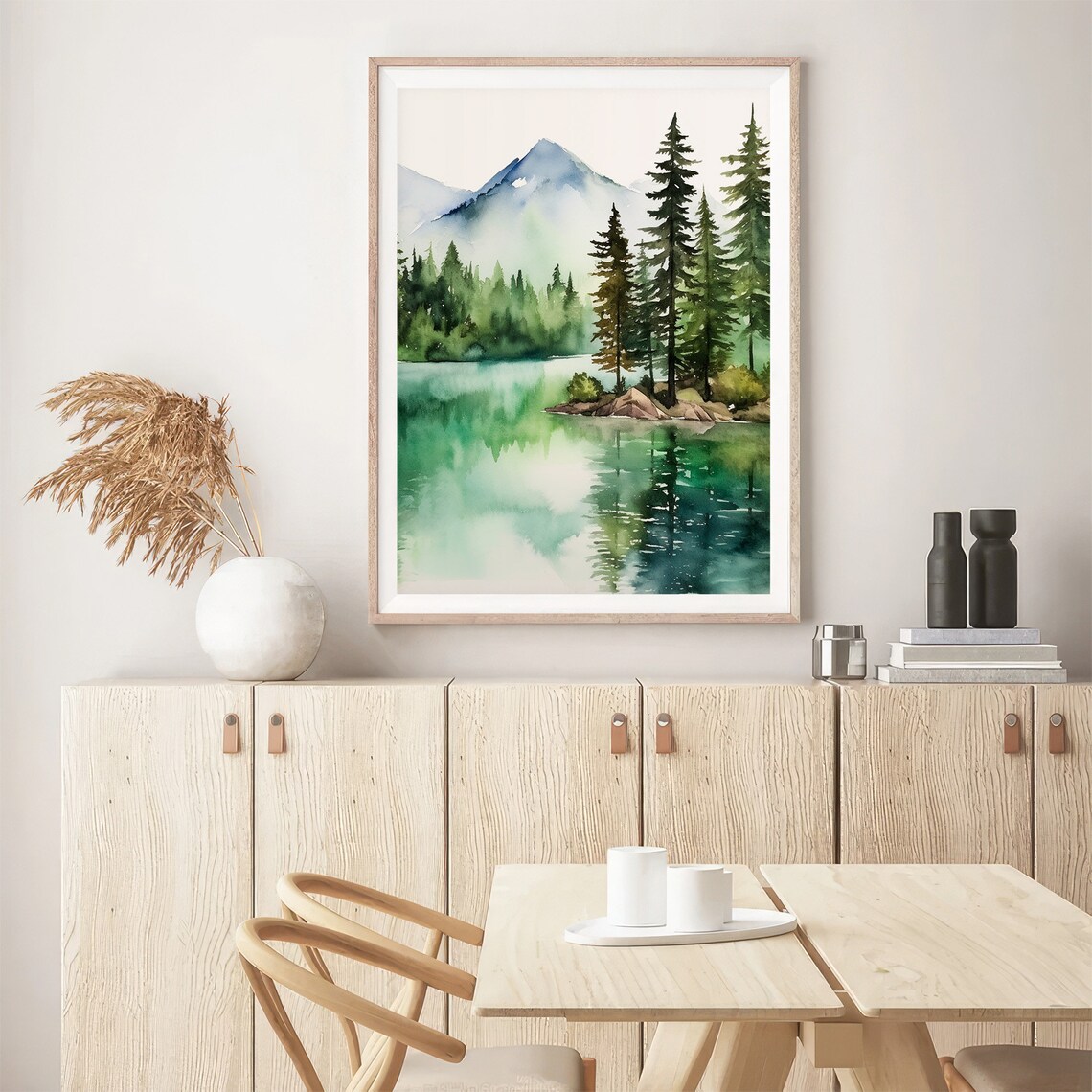 Tahoe Lake Watercolor Art Print, Foggy Mountain Scene - Image 5