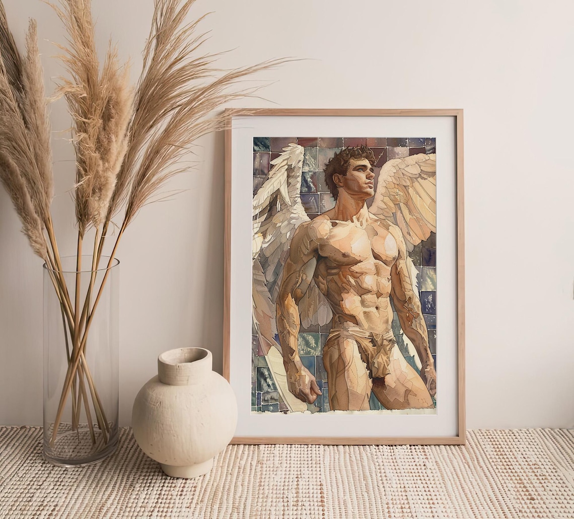 Gay Angel Watercolor Male Body Art Print - Image 4