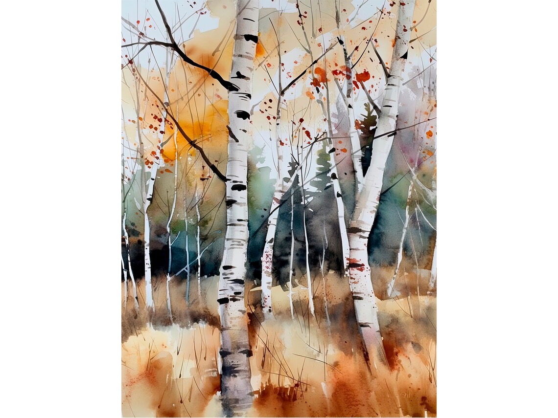 Birch Trees Watercolor Painting, Aspen Forest Art Print