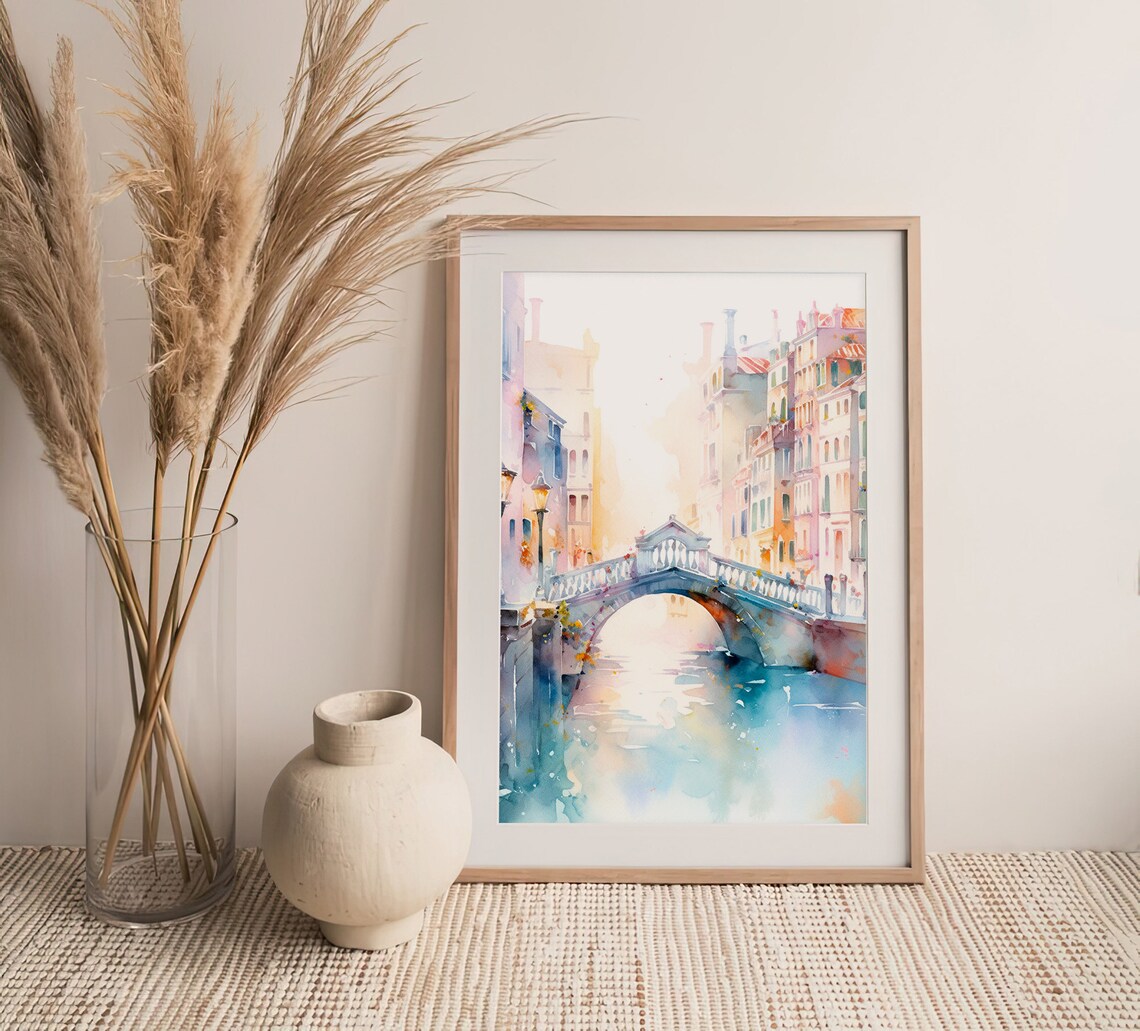 Grand Canal Watercolor Art Print, Venice Cityscape - Image 3