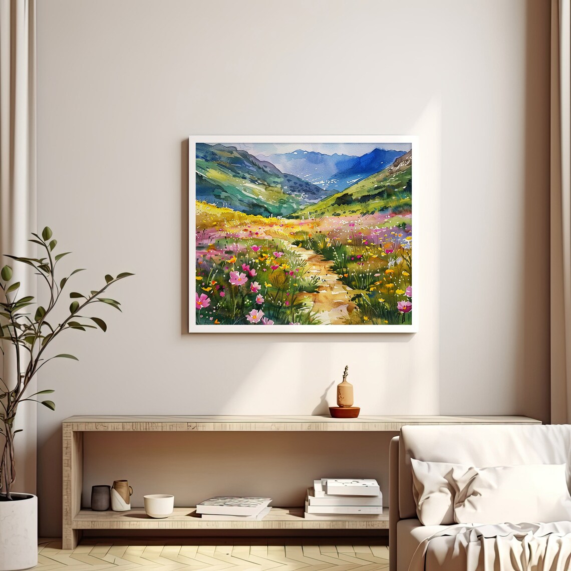 Spring Wildflowers Mountain Meadow Colorado Peaks Watercolor Floral Poster - Image 3