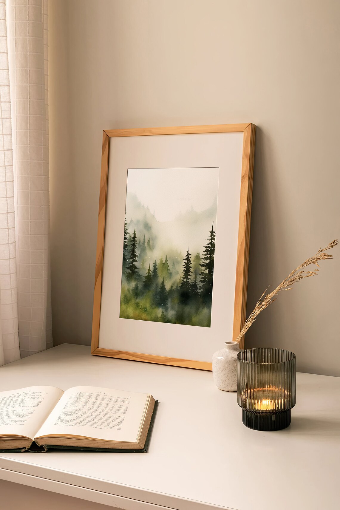 Misty Pine Forest Foggy Oregon Woodland Watercolor Painting Poster - Image 5