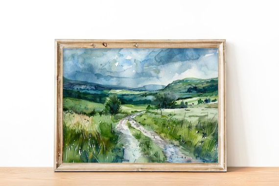 Wicklow Mountains Watercolor Art Print Ireland Painting Countryside Artwork Neutral Green Gray Art Poster Travel Gifts By Feelingprints
