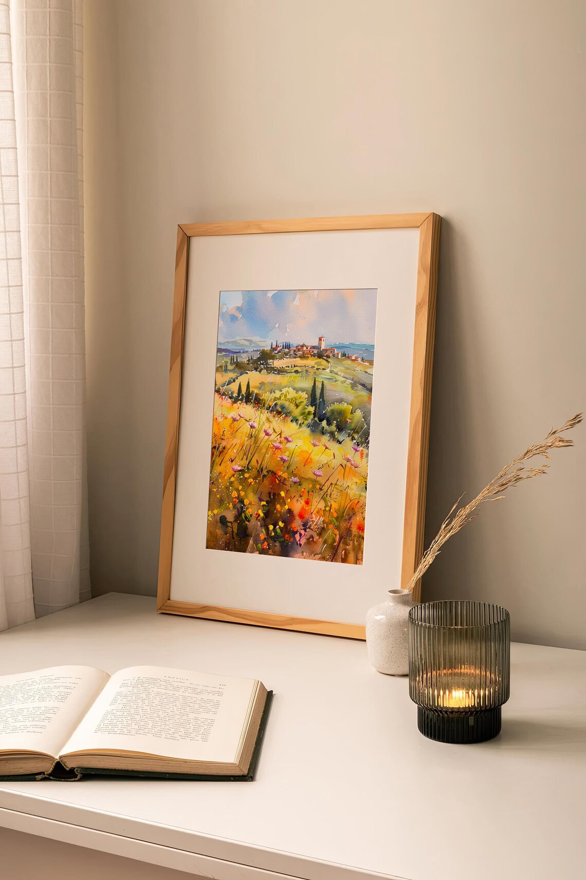 Tuscany Watercolor Italian Countryside Hilltop Village Cypress Poster - Image 2