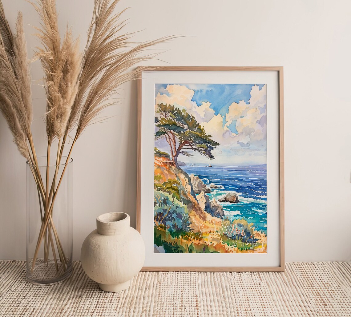 Monterey Bay Watercolor Art Print, California Coastline - Image 4