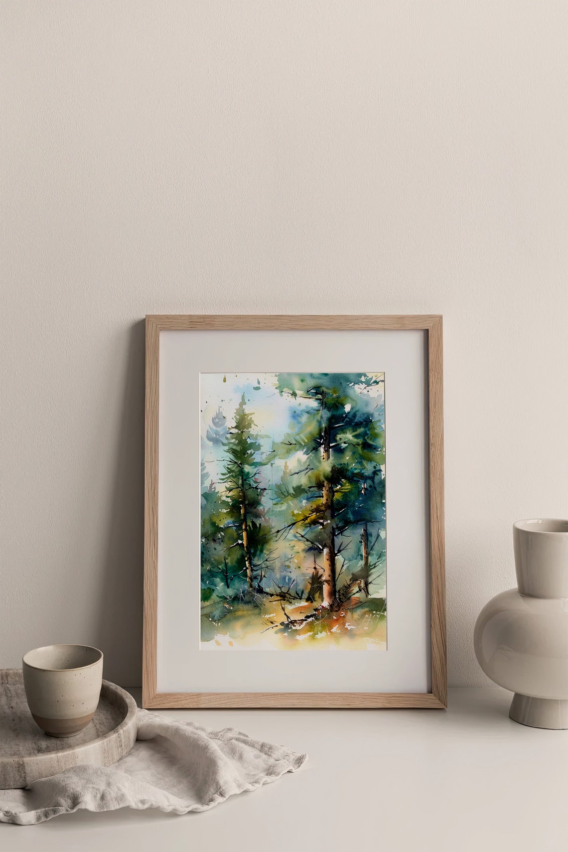 Towering Green Pine Trees Expressive Forest Watercolor Poster - Image 2