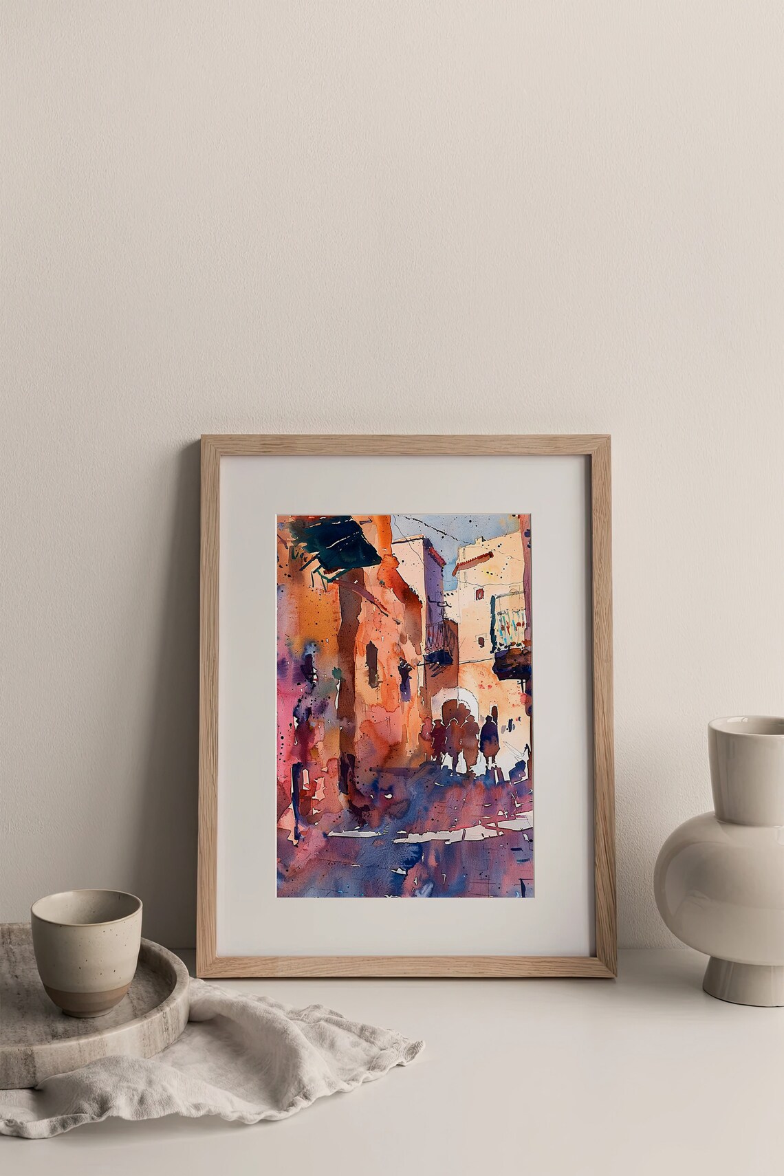 Morocco Medina Street Warm Terracotta Watercolor Travel Poster - Image 3