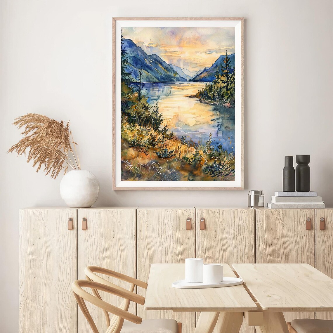 Stunning Columbia River Gorge Golden Lake Sunset Watercolor Poster - Image 5
