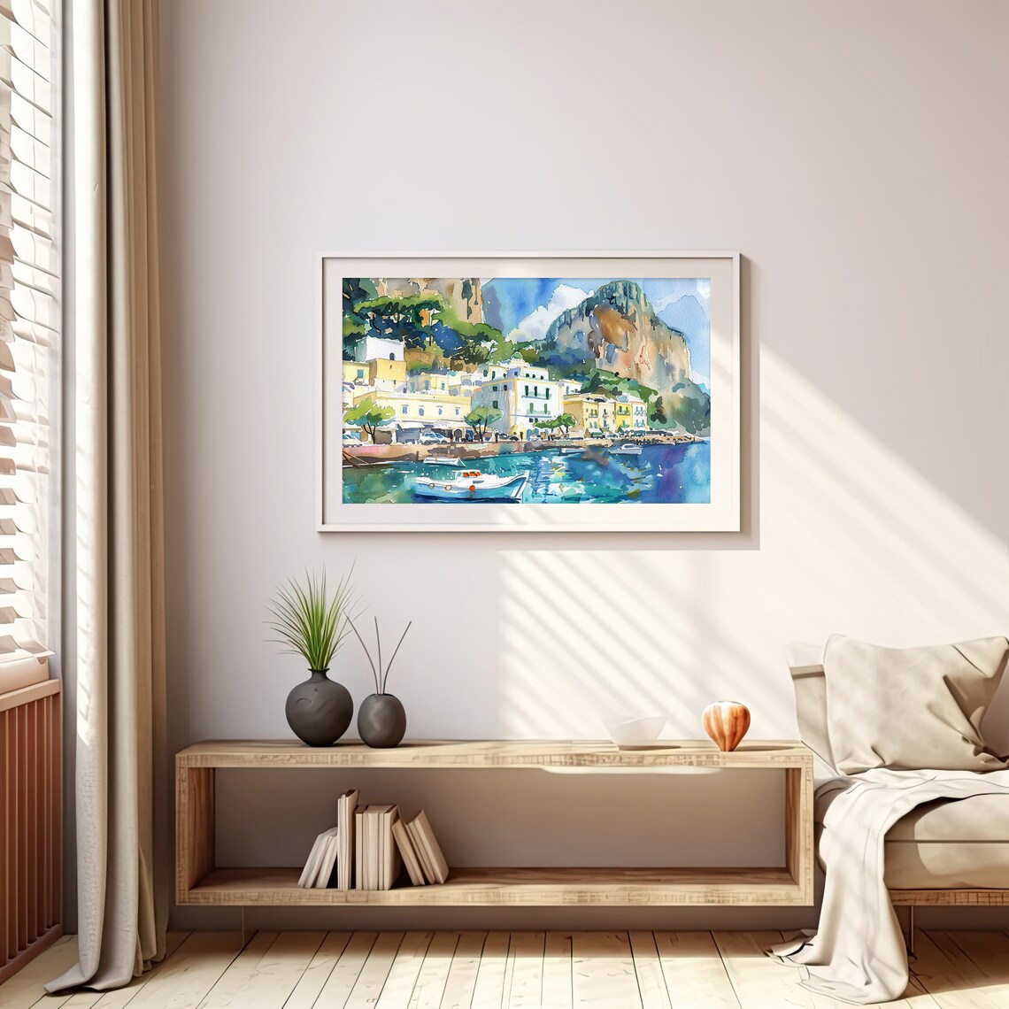 Capri Island Watercolor Painting, Italian Seascape Art Print - Image 5