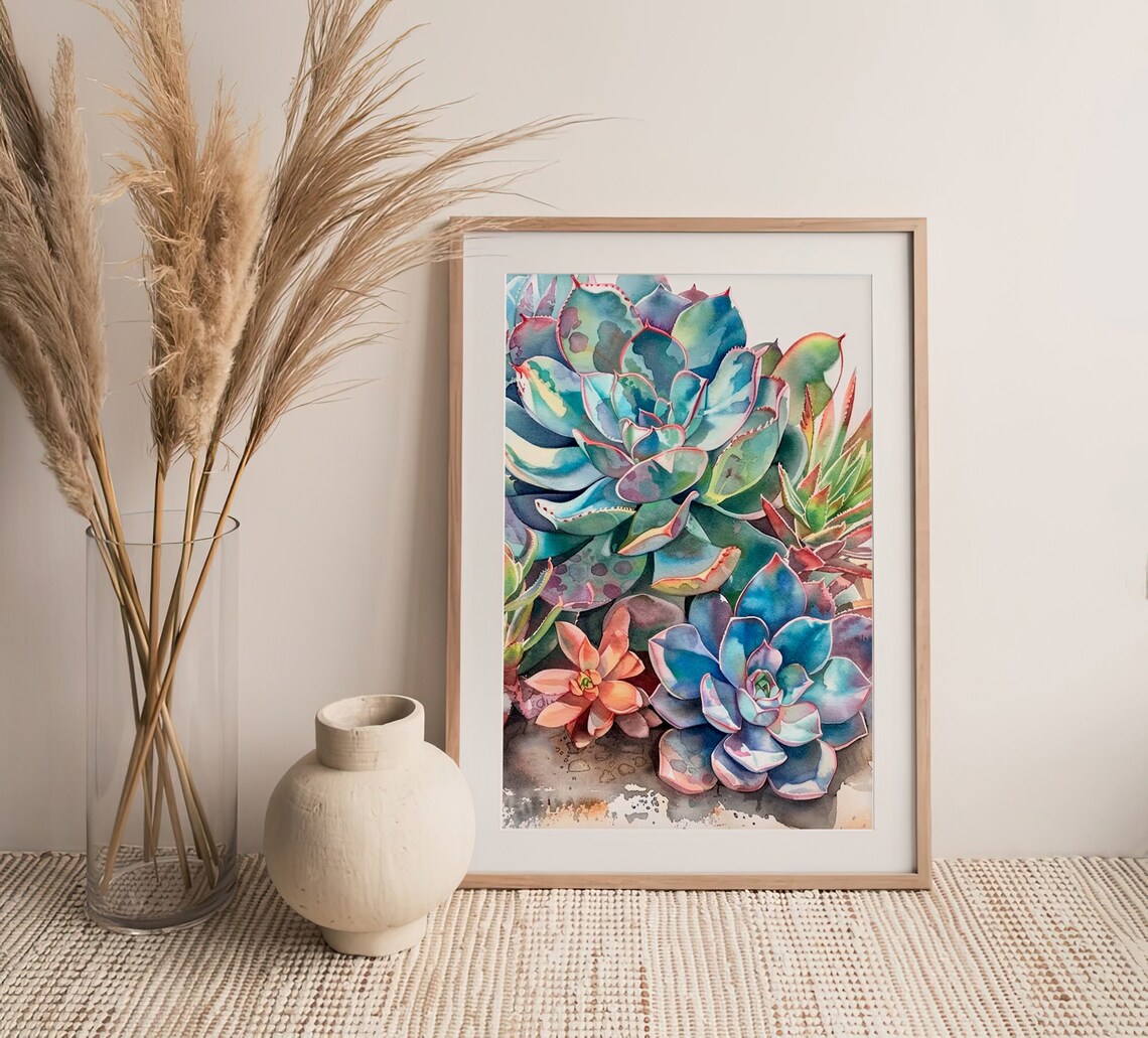 Succulents Watercolor Art Print, Floral Wall Decor - Image 4