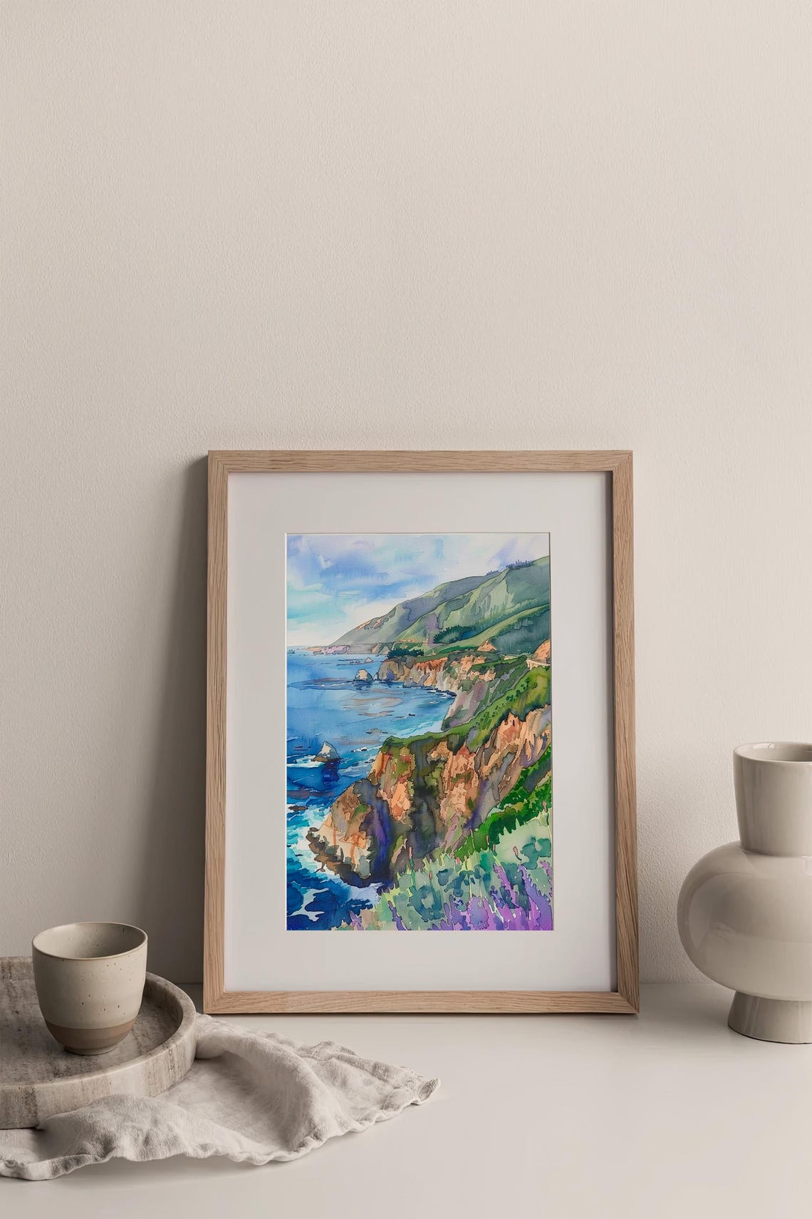 Big Sur California Coastline Cliffs Watercolor Seascape Art Print - Image 5