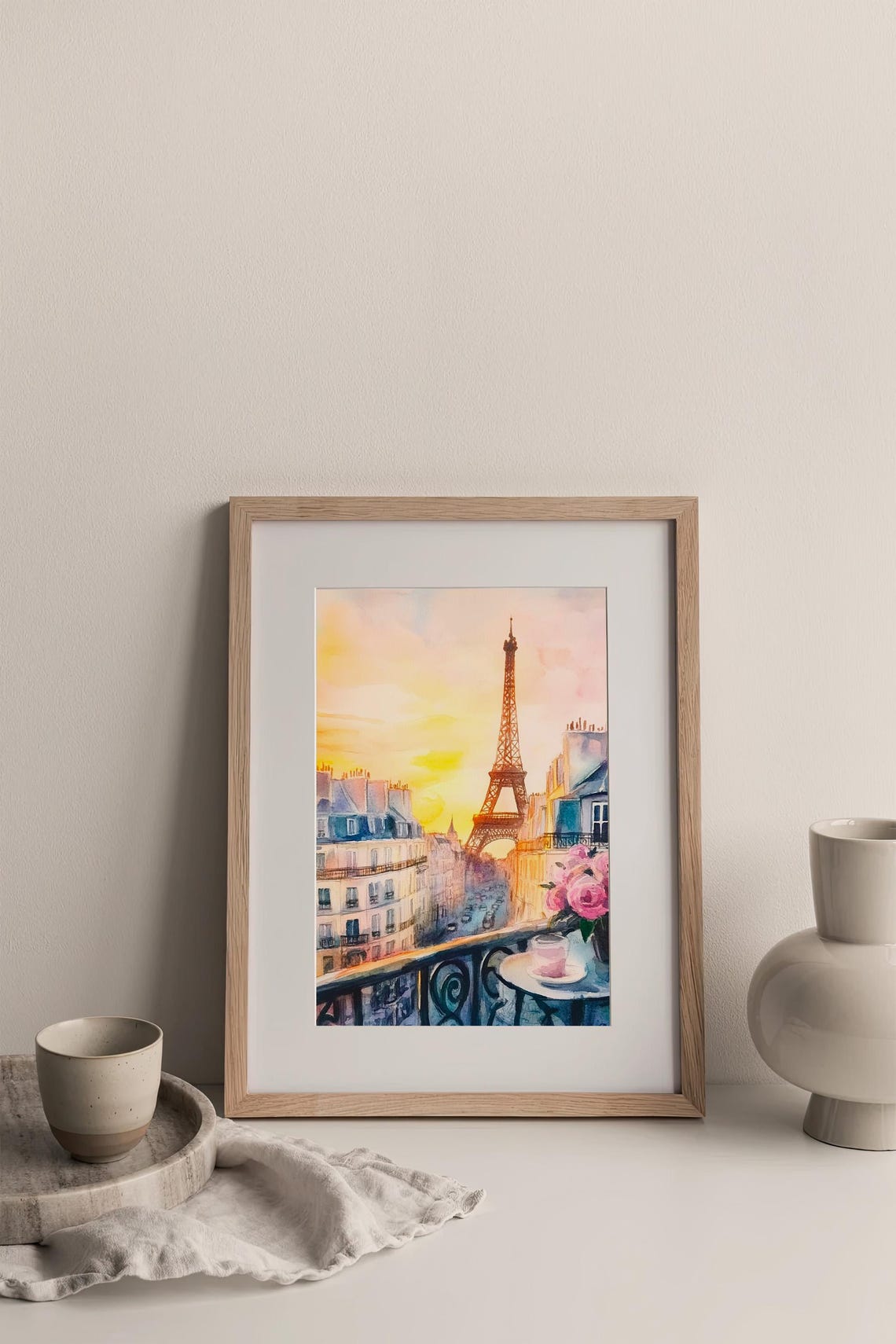 Paris Eiffel Tower Sunrise Balcony Watercolor Romantic Art Print - Image 3