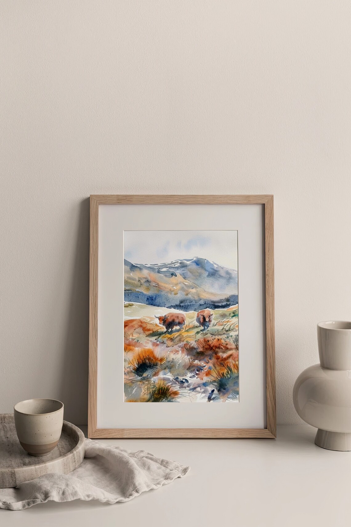 Scottish Highland Cows Moor Meadow Watercolor Animal Art Poster - Image 2