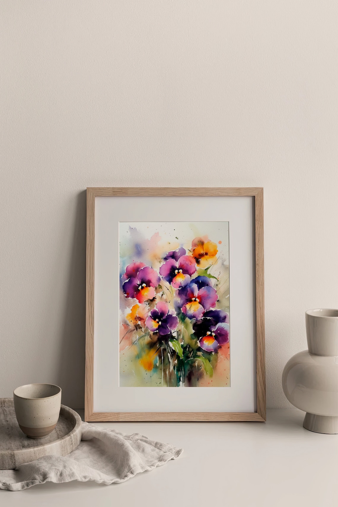Pansy Flowers Watercolor Art Print, Meadow Artwork - Image 2