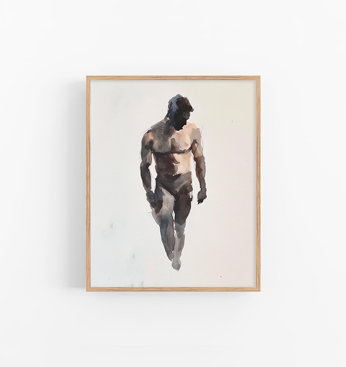Minimalist Male Figure Watercolor Nude Study Fine Art Body Print