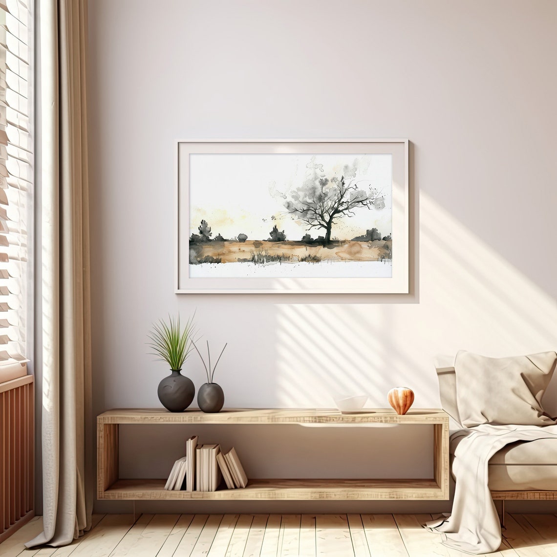 Tree Watercolor Painting Neutral Landscape Art Print Rustic Wall Art Decor By Feelingprints - Image 4