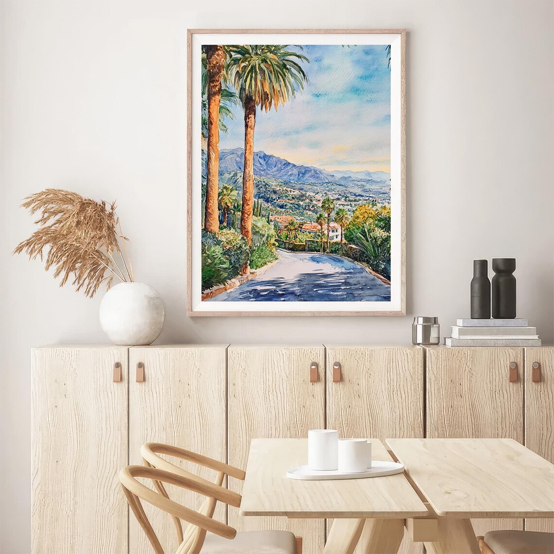 Santa Barbara Palm Trees Coastal Overlook Watercolor Art Poster - Image 5