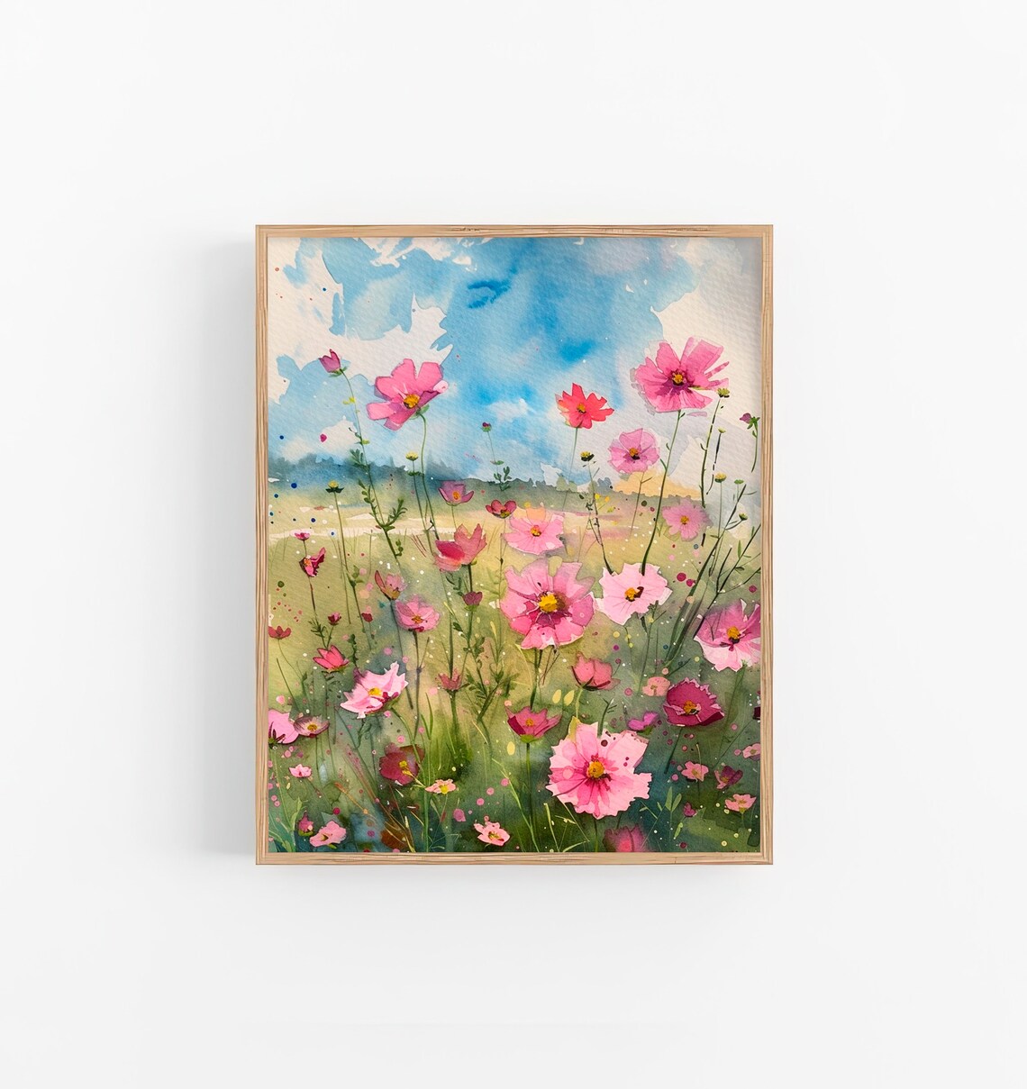 Cosmos Flowers Watercolor Art Print, Botanical Decor