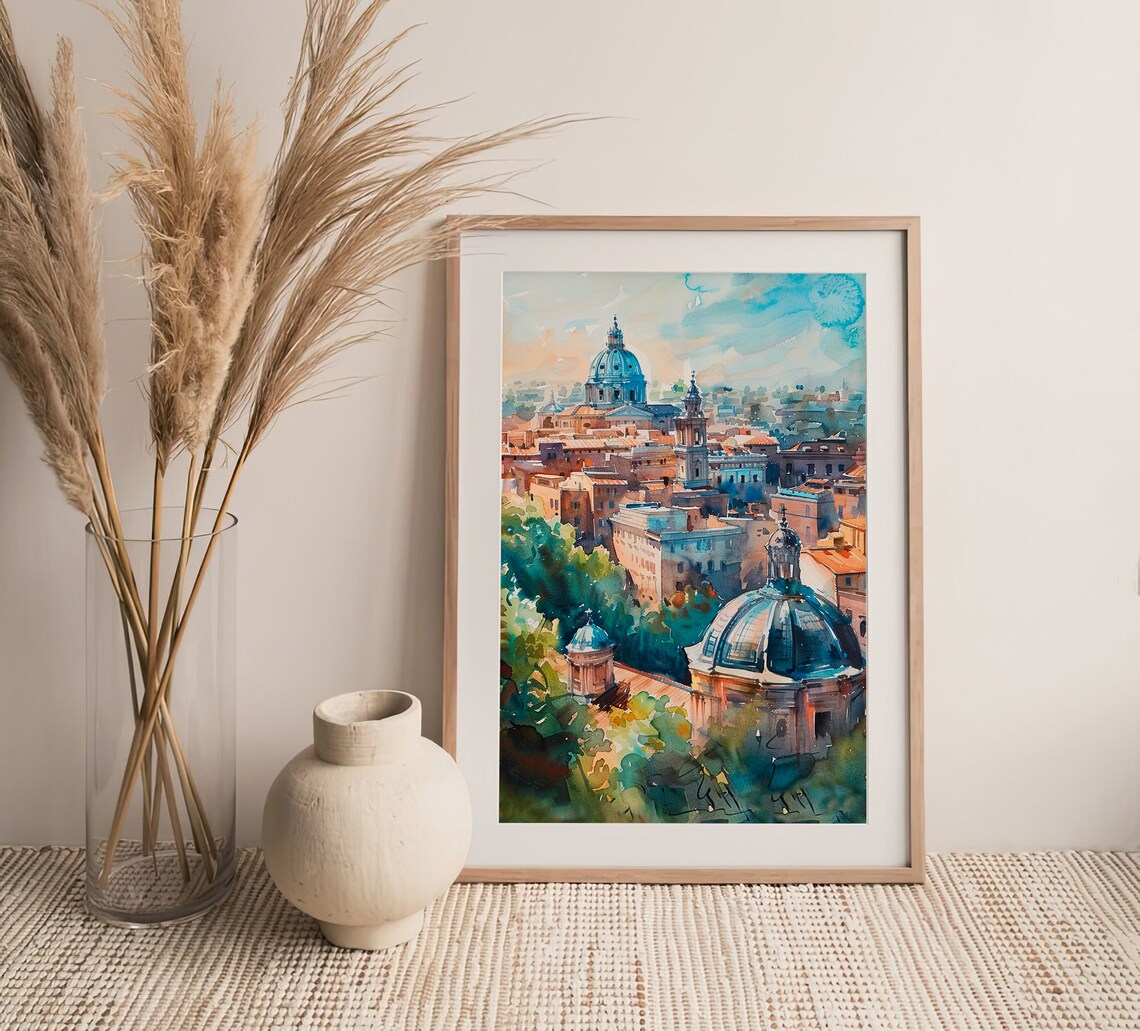 Rome Cityscape Watercolor Art Print, Italy Travel Poster - Image 4