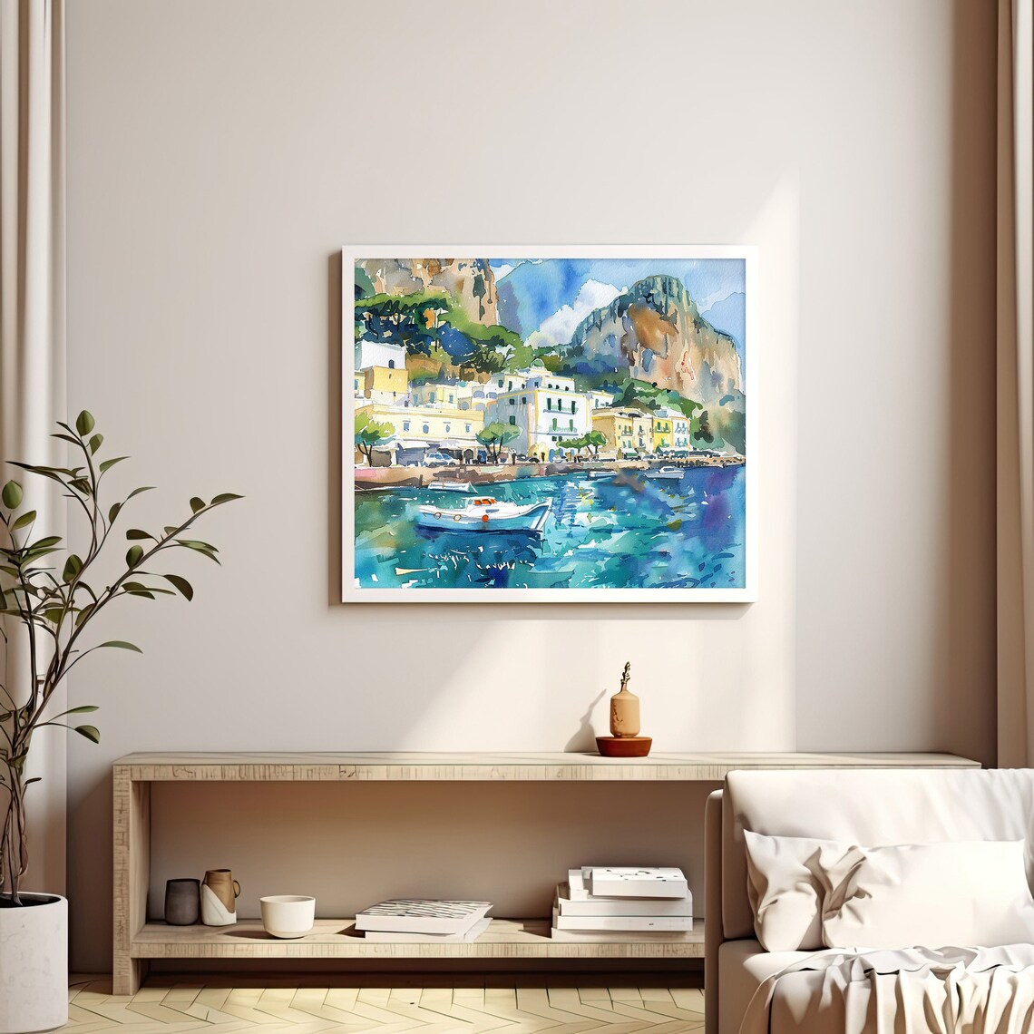 Capri Island Watercolor Painting, Italian Seascape Art Print - Image 3