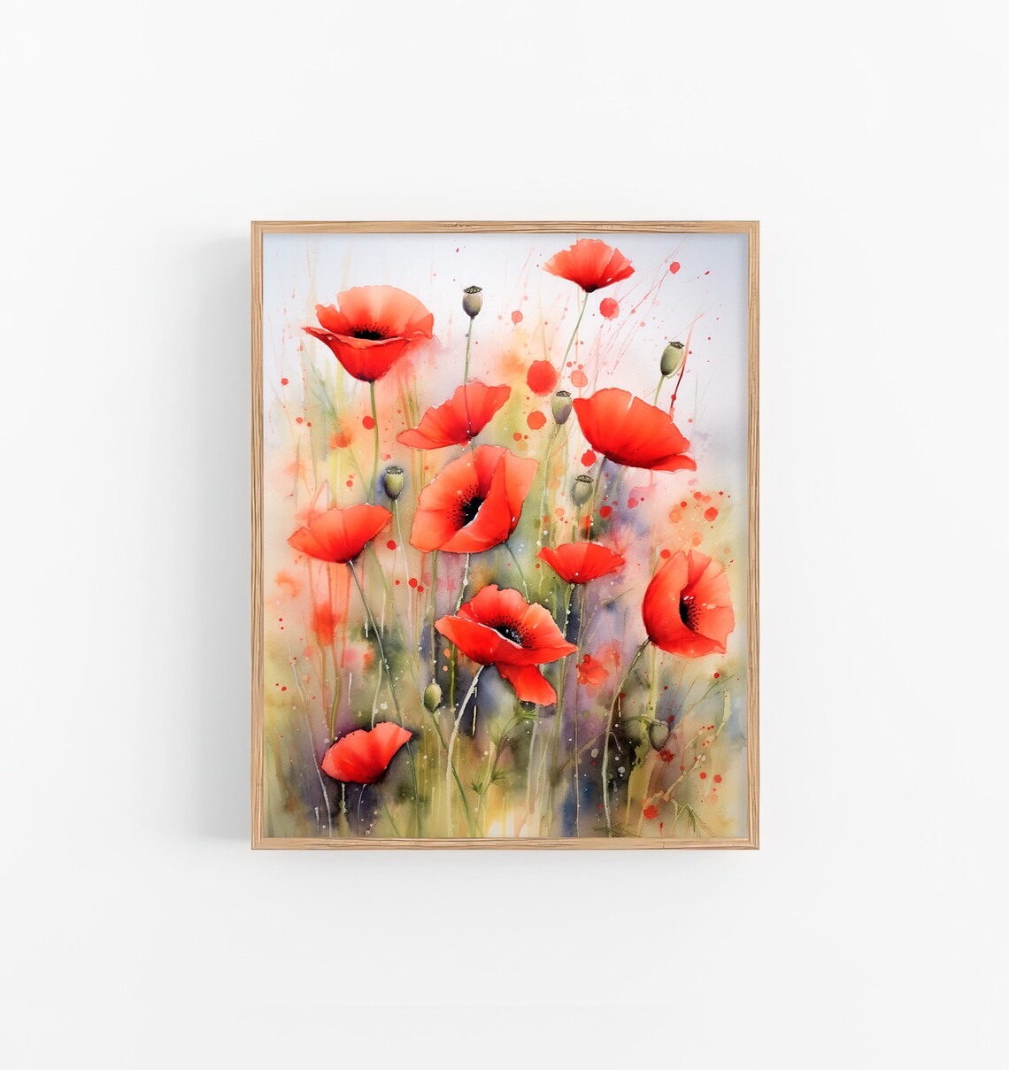 Stunning Vibrant Red Poppies Wildflower Meadow Watercolor Poster