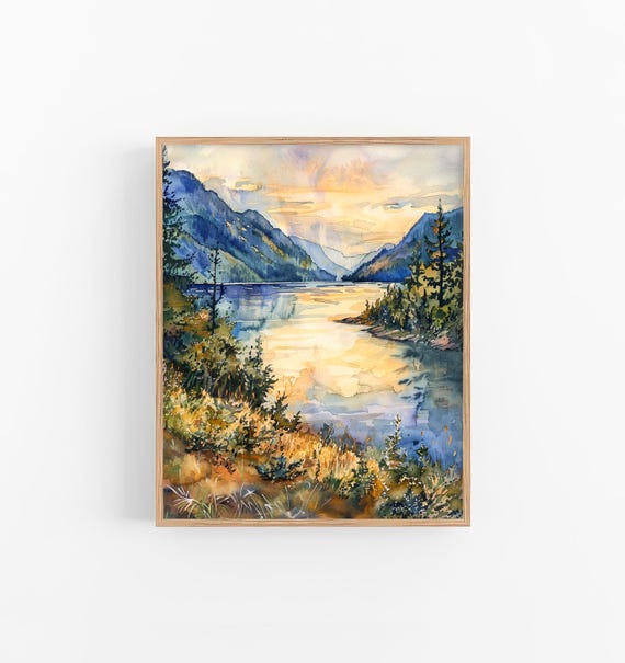 Columbia River Gorge Watercolor Painting Columbia Landscape Wall Art Print Travel Gifts By Feelingprints