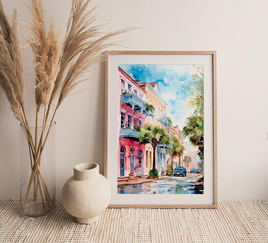 Rainbow Row Watercolor Travel Poster, Charleston - Image 4