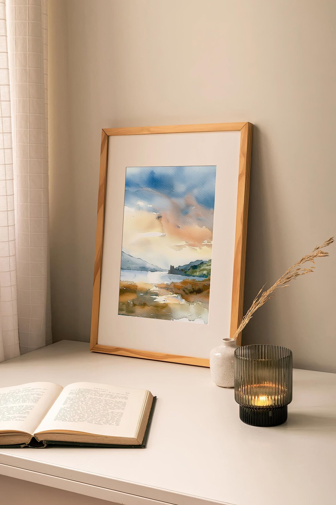 Stunning Ireland Loch Castle Ruin Sunset Serene Watercolor Poster - Image 5