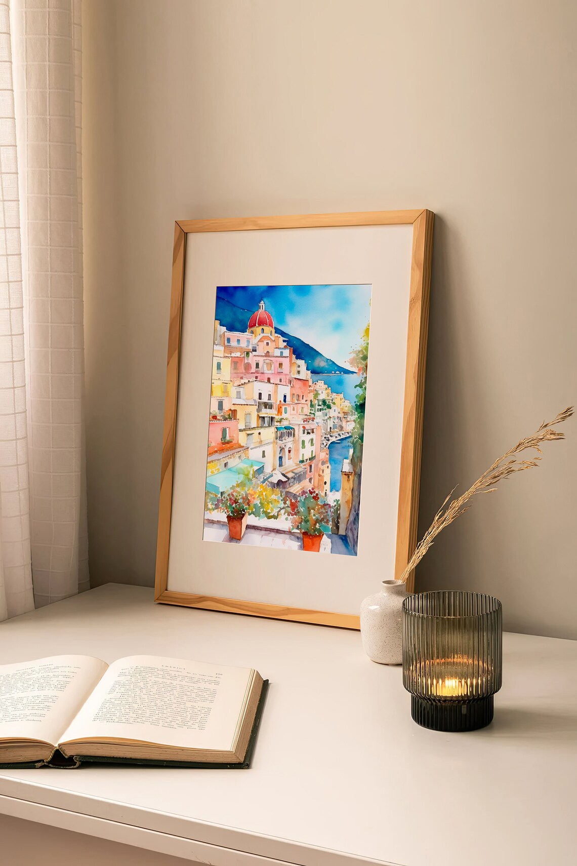 Positano Amalfi Coast Colorful Town Watercolor Travel Poster - Image 2